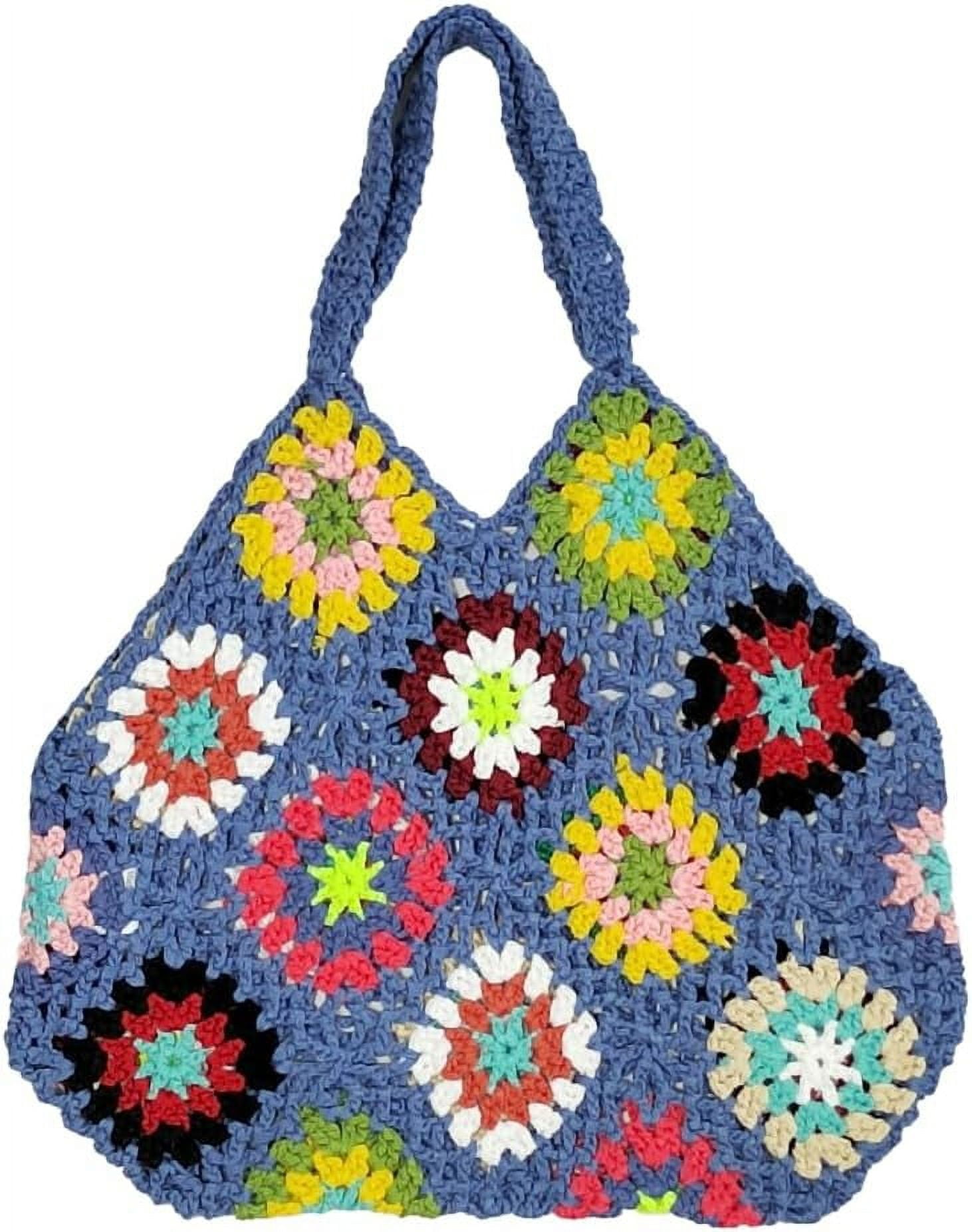 Zhengup Crochet Handbags for Women Knitted Handmade Shouder Bag Colorful Summer Tote Woven Top Handle Purse Vacation