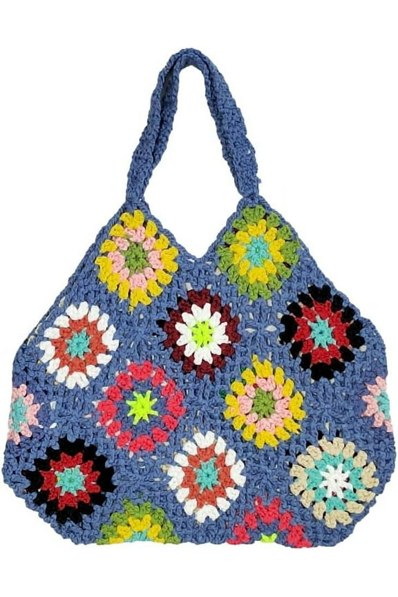 Crochet Handbags for Women Knitted Handmade Shouder Bag Colorful Summer Tote Woven Top Handle Purse Vacation