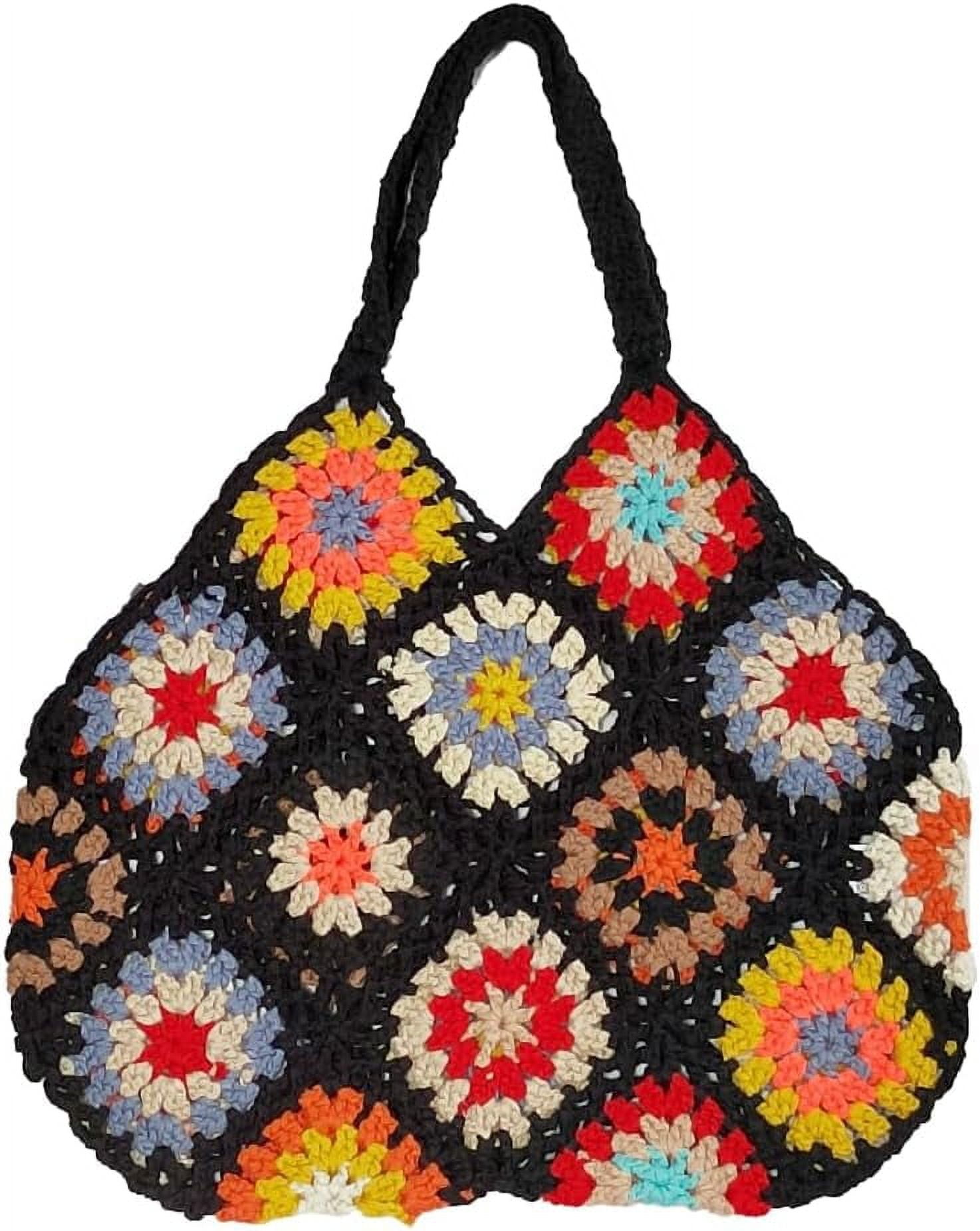 Zhengup Crochet Handbags for Women Knitted Handmade Shouder Bag Colorful Summer Tote Woven Top Handle Purse Vacation