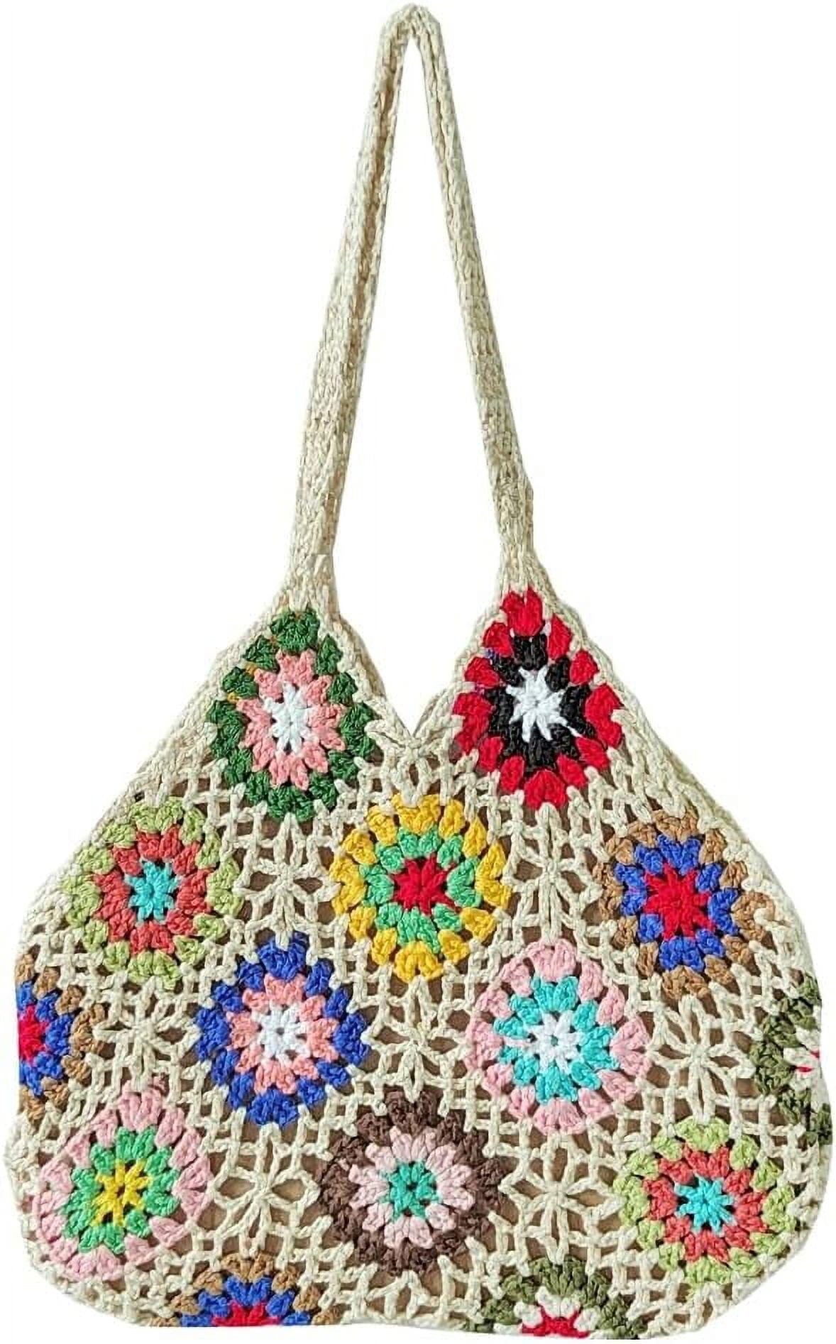 Zhengup Crochet Handbags for Women Knitted Handmade Shouder Bag Colorful Summer Tote Woven Top Handle Purse Vacation