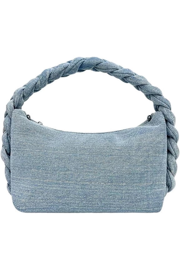 Denim Purses Women Jean Clutch Handbags Chain Satchel Tote Knot Woven Top Handle Trendy Shoulder Crossbody Sling Bag