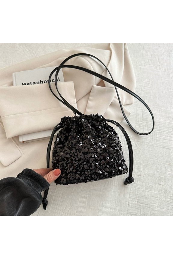 Design Sequin Handbag, Popular Chain Single Shoulder Crossbody Bag, Women's High-End And Minimalist Bucket Bag
