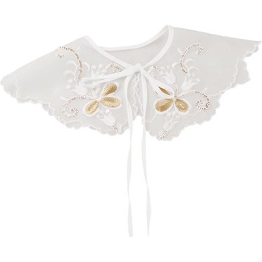 Zhengup Detachable Fake Collar, Rhinestone Little Shawl Mini Cape Choker Necklace False Peter Pan Collar for Women Blouse
