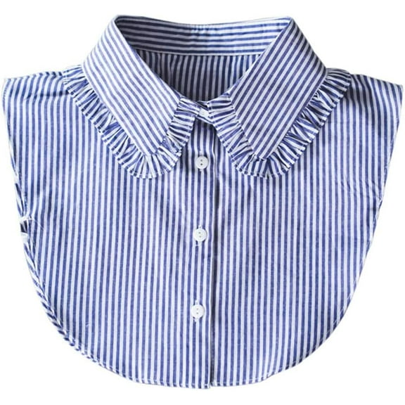 Zhengup Detachable Ruffles Fake Collar Half Shirt Blouse Dickey Blue Stripe False Collar