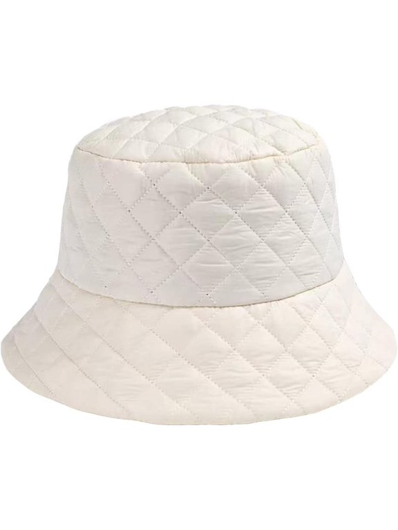 Down Plaid Women Bucket Hat Cotton Fisherman Hat for Men Winter