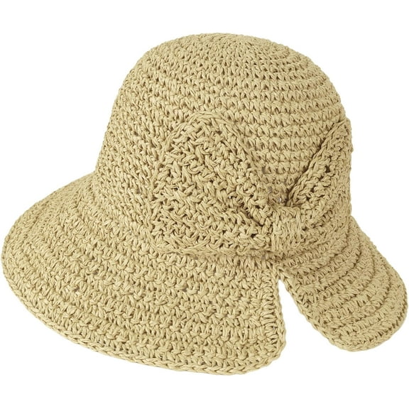 Zhengup Floppy Straw Sun Hat Foldable Packable Wide Brim Summer Beach Hat Crochet Bucket Hat with Bow for Women