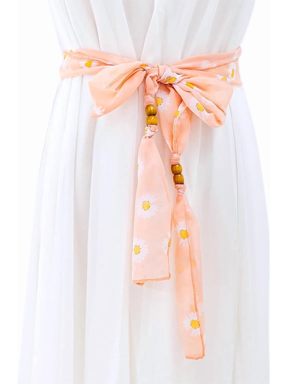 Floral Lightweight Chiffon Dress Sash Belt for Women Dresses Tie Bow Waist Belts Prom Chiffon Wide Belt Wraps