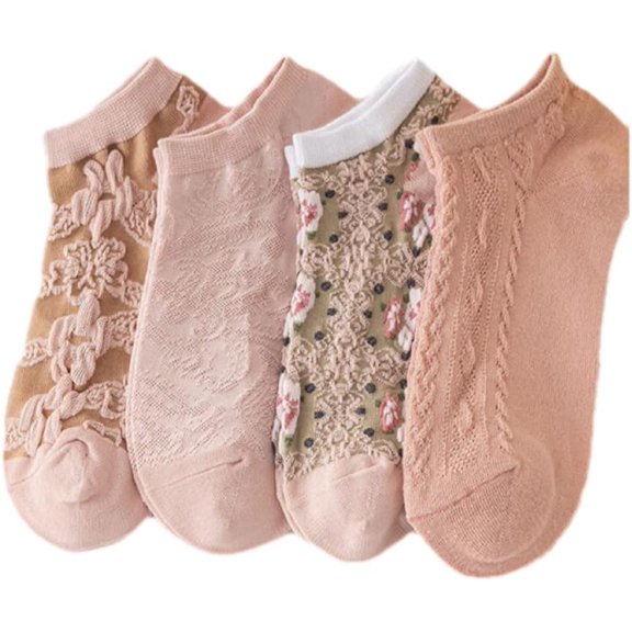 Zhengup Floral Socks Lolita Textured Cotton Cottagecore Lace Women's Socks Kawaii Mesh Jacquard Fairycore Socks 4 pairs