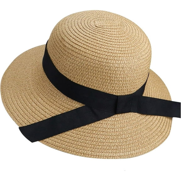 Zhengup Girls Straw Sun Hat Summer Beach Cap Foldable Floppy Hats Wide Brim with Bowknot
