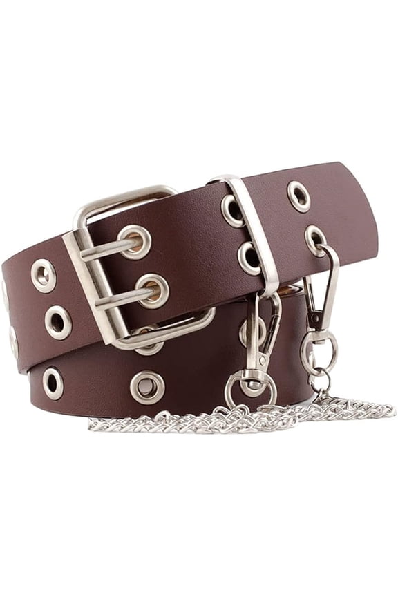 Gothic Belt Men's and Women's Double row Rivet Chain Punk PU Belt Women's Y2K Belt Korean Women's Belt