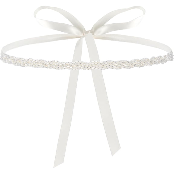 Zhengup Handcrafted Bridal Pearl Wedding Waist Belt for Women, Shiny Pearl Belts Adjustable Glitter Ribbon Belt for Jeans Dress