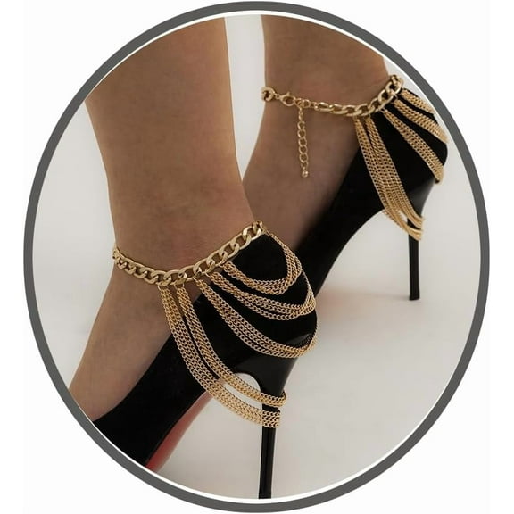 Zhengup High Heels Anklet Boot Chains for Women Layered Tassel Ankle Chains Gold Punk Bar Nightclubs Party Foot Chains Shoes Chain for Girls Gift