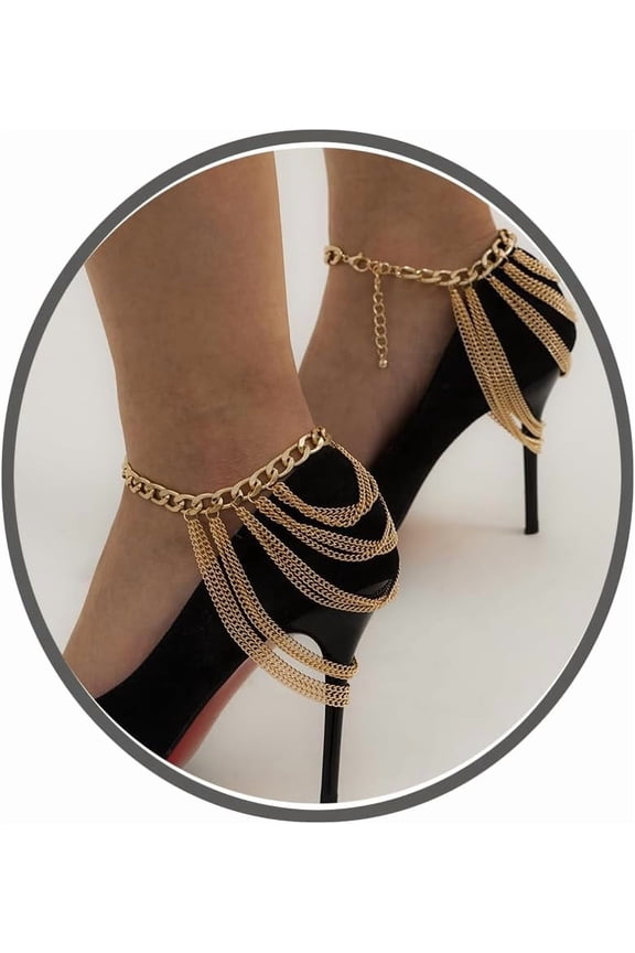 High Heels Anklet Boot Chains for Women Layered Tassel Ankle Chains Gold Punk Bar Nightclubs Party Foot Chains Shoes Chain for Girls Gift