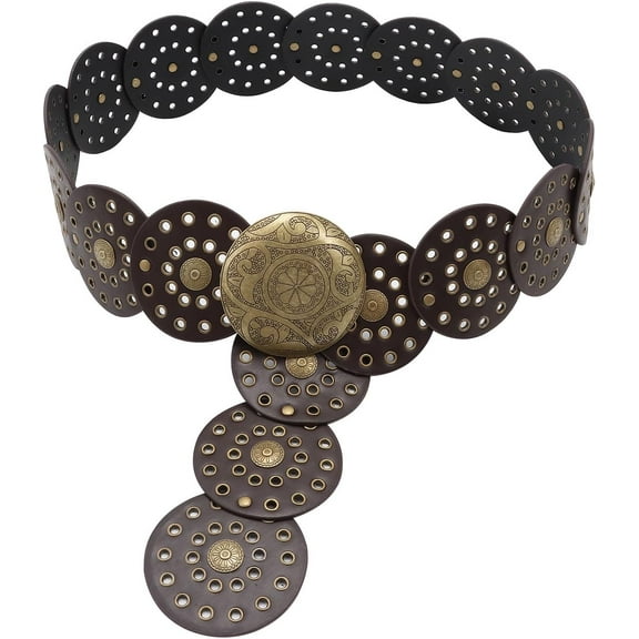 Zhengup Hollow Disc Belt Western Style Exaggerated Cowboy Wide Disc Belt Metal Buckle Vintage Soft Belt for Women