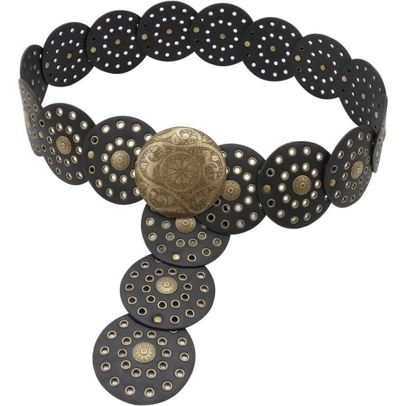 Zhengup Hollow Disc Belt Western Style Exaggerated Cowboy Wide Disc Belt Metal Buckle Vintage Soft Belt for Women