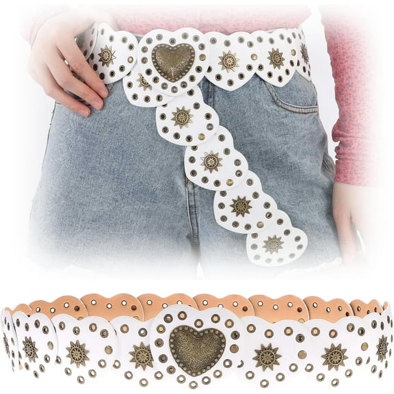 Zhengup Hollow Disc Belt Western Style Exaggerated Cowboy Wide Disc Belt Metal Buckle Vintage Soft Belt for Women