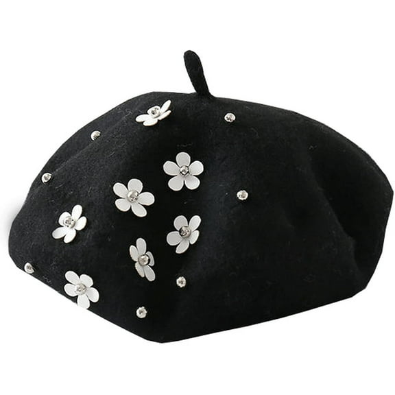 Zhengup Kids Girls Wool Felt Flowers Beret Hat French Artist Beanie Cap