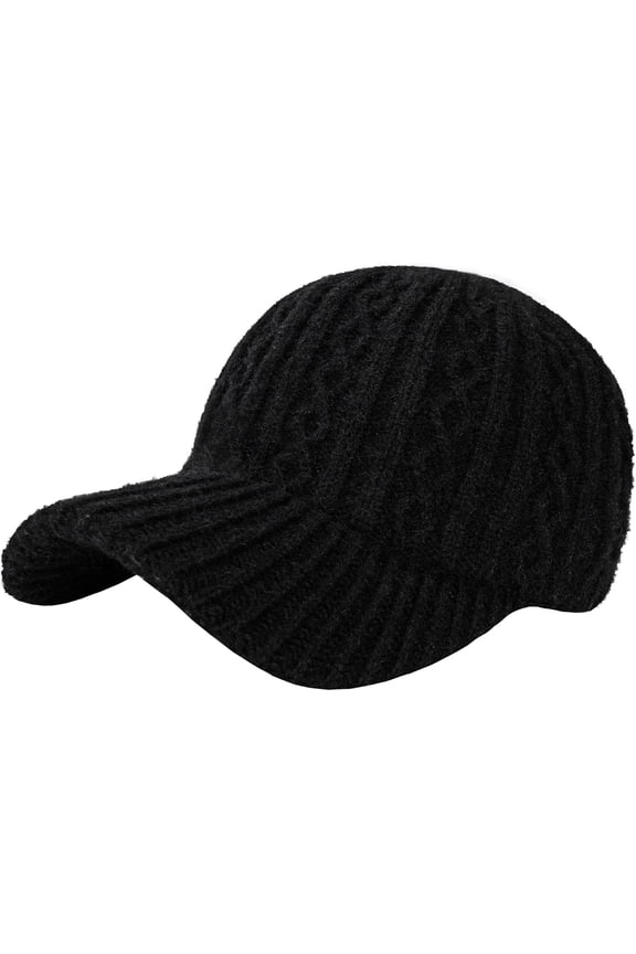 Knit Visor Beanie Wool Baseball Cap Knitted Hat with Brim Cold Weather Warm Hat Adjustable for Women