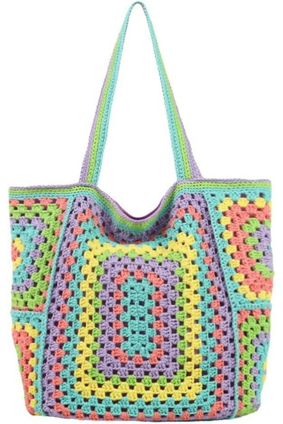 Knitted Shouder Bags for Women Crochet Handbag Colorful Summer Totes Oversized Woven Top Handle Purse