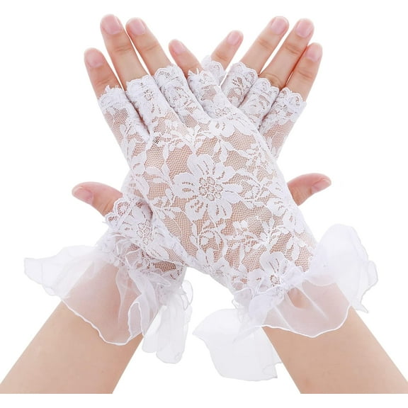 Zhengup Lace Fingerless Gloves Short Bridal Lace Floral Gloves Courtesy Summer Gloves for Wedding Dinner Parties