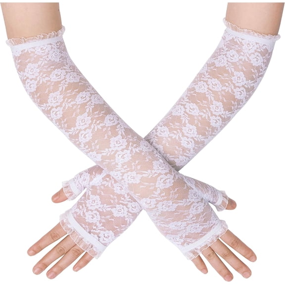Zhengup Lace Gloves Fingerless Women - Long Floral Wedding Gloves Satin Gloves Elbow Length Flapper Accessories