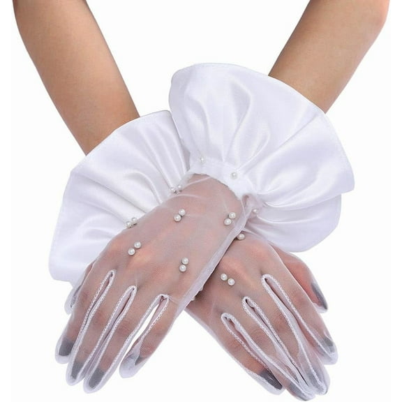 Zhengup Lace Gloves White Lace Glove Tea Party Gloves Ruffles Opera Gloves for Women