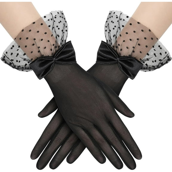 Zhengup Lace Gloves for Women - Bow Short Prom Gloves Evening Elegant Accessories for Wedding Opera Party