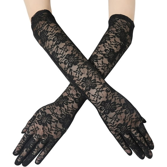 Zhengup Lace Gloves for Women – Long Floral Wedding Gloves for Bride Satin Gloves Elbow Length Flapper Accessories