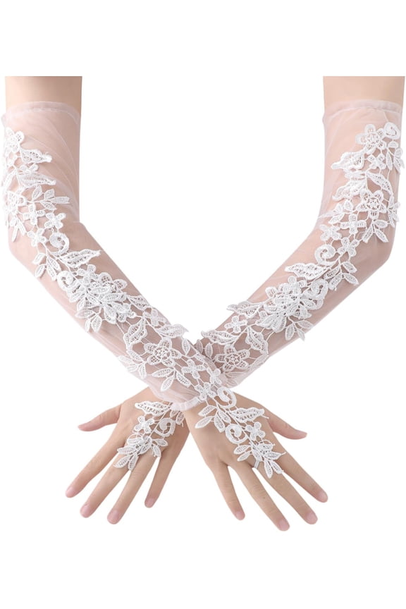 Lace Gloves for Women - Long Mesh Tulle Gloves Fingerless Wedding Opera Bridal Gloves Flapper Accessories for Brides