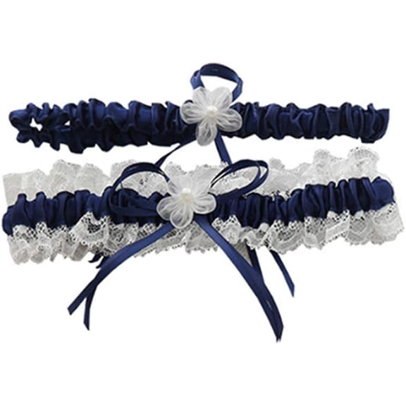 Zhengup Lace Wedding Bridal Garters Elastic Adjustable Wedding Bridal Leg Garter Belt Leg Ring with Bowknot, Set of 2