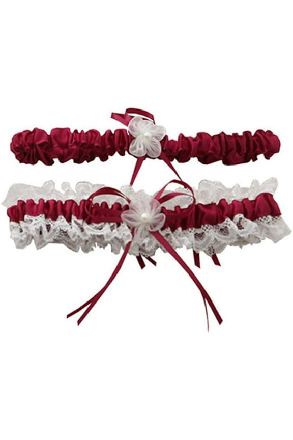 Lace Wedding Bridal Garters Elastic Adjustable Wedding Bridal Leg Garter Belt Leg Ring with Bowknot, Set of 2