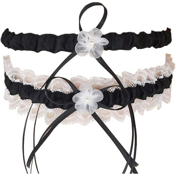 Zhengup Lace Wedding Bridal Garters Elastic Adjustable Wedding Bridal Leg Garter Belt Leg Ring with Bowknot, Set of 2