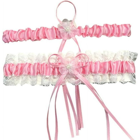 Zhengup Lace Wedding Bridal Garters Elastic Adjustable Wedding Bridal Leg Garter Belt Leg Ring with Bowknot, Set of 2