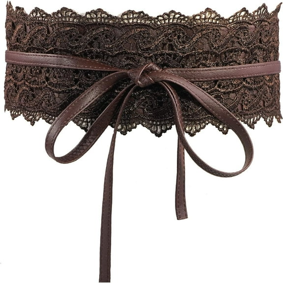 Zhengup Lace-up Waist Belt Faux Leather Corset Belt Tie Wrap Bowknot Waistband for Women