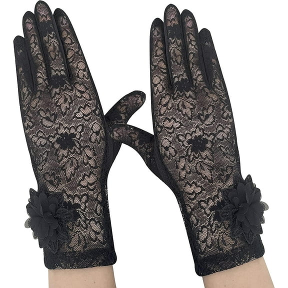 Zhengup Ladies Lace Floral Gloves Short Lace Gloves Courtesy Summer Gloves for Wedding Parties Bridal Gloves Opera Evening