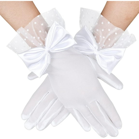 Zhengup Ladies Short Lace Gloves Bridal Lace Gloves Tea Party Glove Lace Bow Gloves for Dinner Wedding Prom Halloween Party