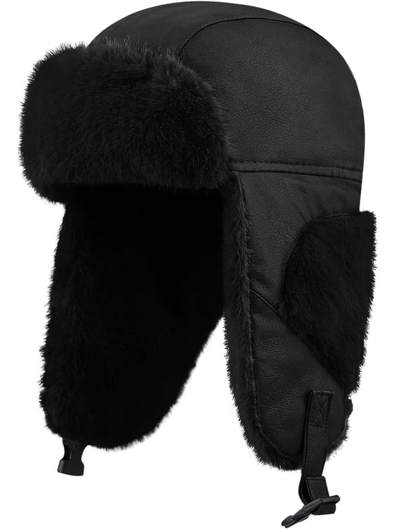 Leather Trapper Hats Mens Winter Ski Hat Cold Weather Ski Hat Warm Gear Russian Ushanka Caps Cossack Trooper Hat