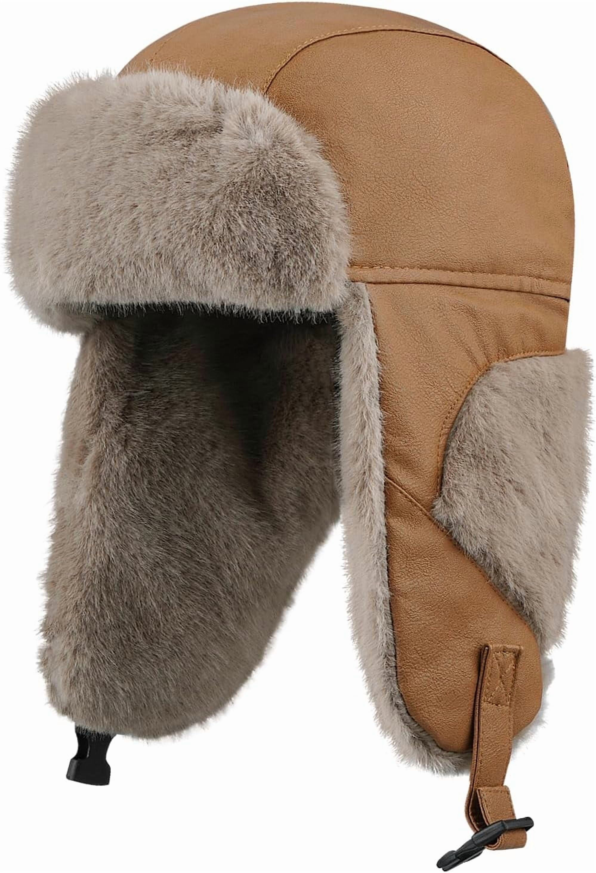 Zhengup Leather Trapper Hats Mens Winter Ski Hat Cold Weather Ski Hat Warm Gear Russian Ushanka Caps Cossack Trooper Hat