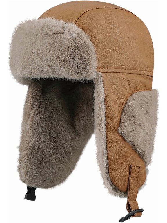 Leather Trapper Hats Mens Winter Ski Hat Cold Weather Ski Hat Warm Gear Russian Ushanka Caps Cossack Trooper Hat