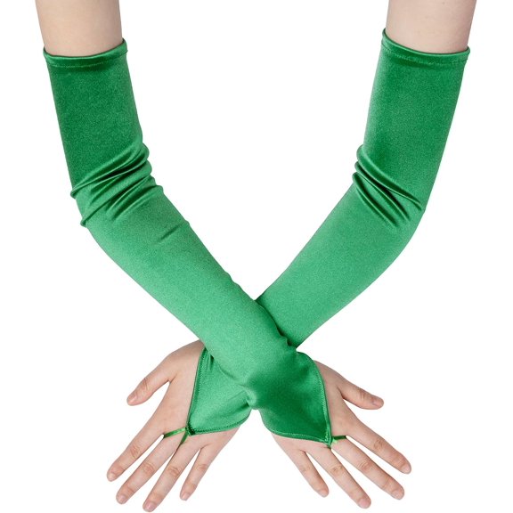 Zhengup Long Opera Party 20s Satin Gloves Stretchy Adult Size Elbow Length