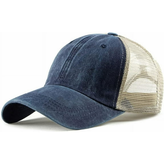 Zhengup Men's Adjustable Mesh Back Cap Curved Bill Snapback Mesh Baseball Cap Retro Washed Trucker Cap Breathable Sun Hat