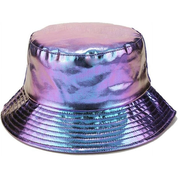 Zhengup Metallic Bucket Hat PU Leather Trendy Fisherman Hats Unisex Reversible Packable Sun Cap
