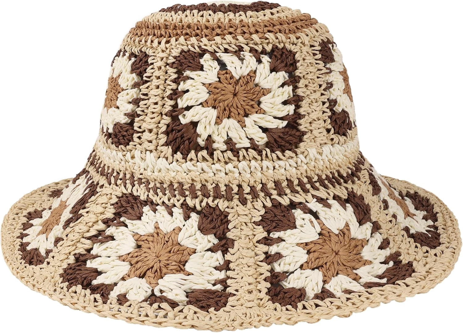Multicolor Floral Crochet Straw Sun Hat Foldable Packable Wide Brim Bucket Hat Floral Crochet Straw Sun Hat: Boho Chic Wide Brim - Etsy main image 3