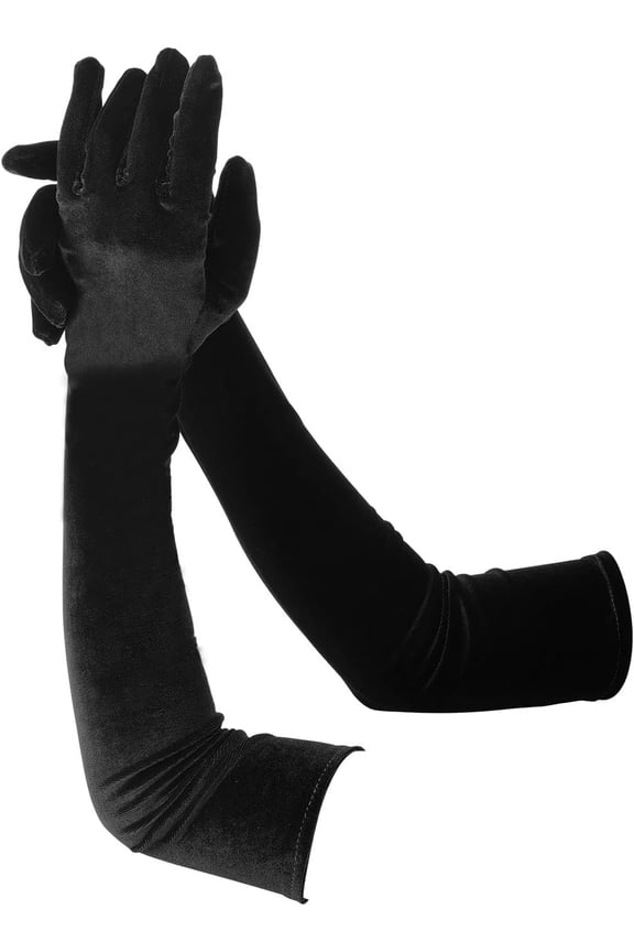 Opera Gloves for Women, Velvet Stretchy Elbow Length Gloves Evening Party Dance Gloves Long Opera for Women (Black)