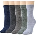 thumbnail image 1 of Zhengup Pack of 5 Womens Wool Socks Winter Warm Thick Knit Soft Vintage Casual Crew Boot Socks Gifts, 1 of 5