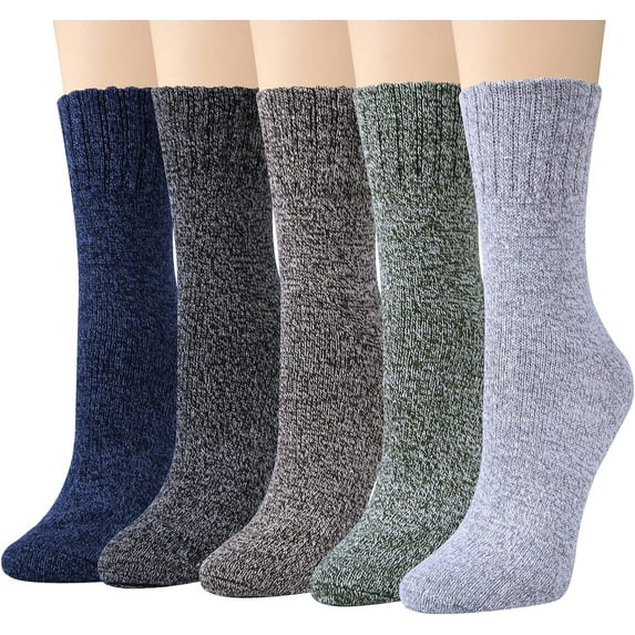 Zhengup Pack of 5 Womens Wool Socks Winter Warm Thick Knit Soft Vintage Casual Crew Boot Socks Gifts