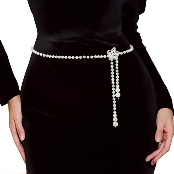 Zhengup Pearl Belt White Women Wasit Chain Adjustable Plus Size Belts Body Accessories for Dress