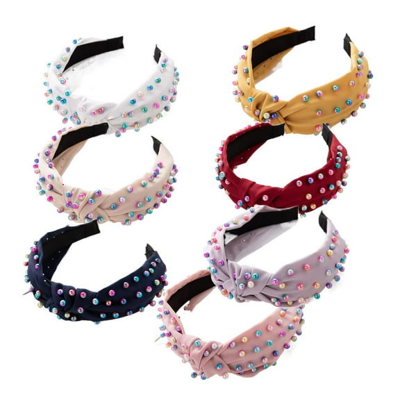 Zhengup Pearl Headbands 7 Colors, Knotted Headbands for Women Turban Headband Hair Bands Wide Headbands Accessories for Girls