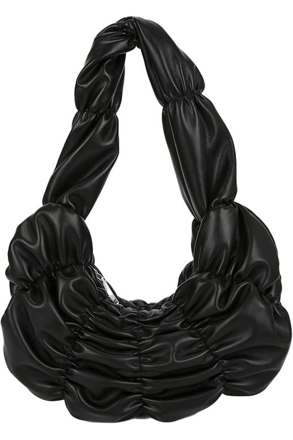 Puffer Tote Bag Women PU Quilted Underarm Crossbody Bag Ruffled Cloud Bubble Dumpling Handbag Small Shoulder Bag