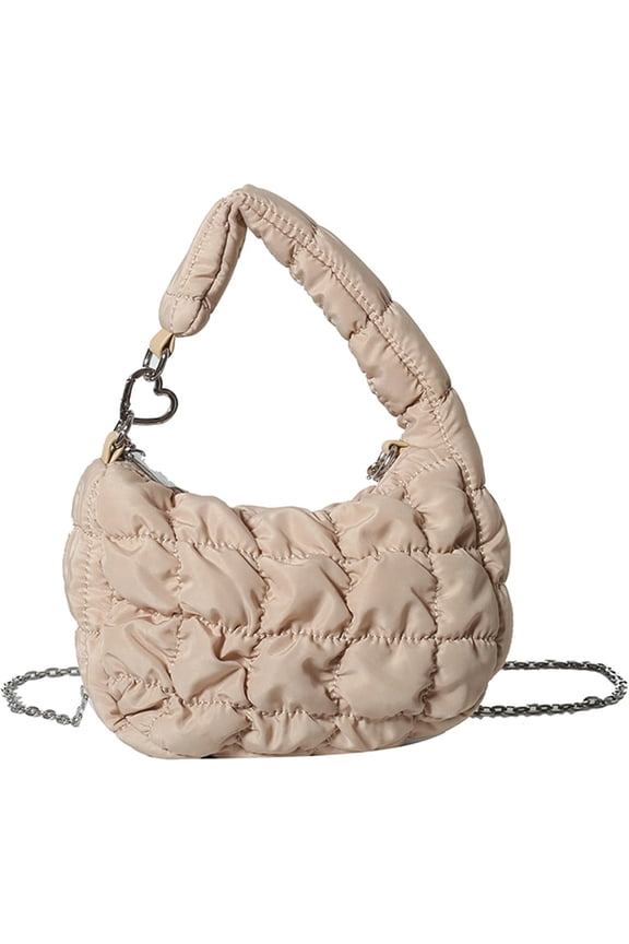 Quilted Mini Handbag Women Puffer Chain Purse Cotton Pad Cloud Underarm Bag Light Pleat Plaid Nylon Work Travel